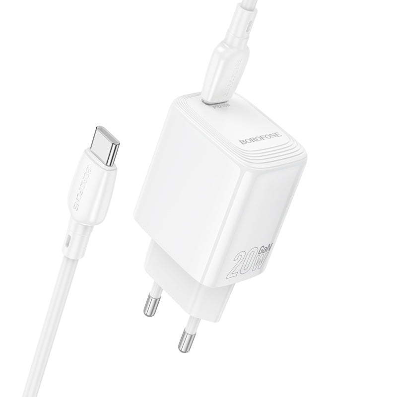 Cargador de Red con Cable USB-C Borofone BN26 Fuente, 20W, 3A, 1 x USB-C, Blanco
