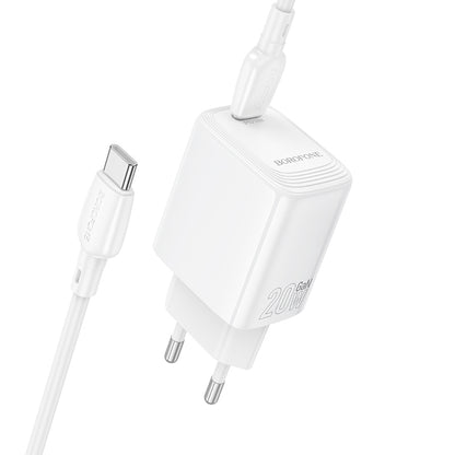 Cargador de Red con Cable USB-C Borofone BN26 Fuente, 20W, 3A, 1 x USB-C, Blanco