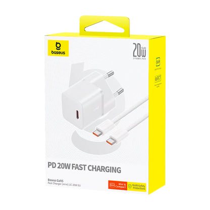 Cargador de Red con Cable USB-C Baseus GaN5, 20W, 3A, 1 x USB-C, Blanco P10110900213-01