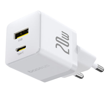 Cargador de Red con Cable USB-C Baseus Palm, 20W, 3A, 1 x USB-A - 1 x USB-C, Blanco P10111608213-01
