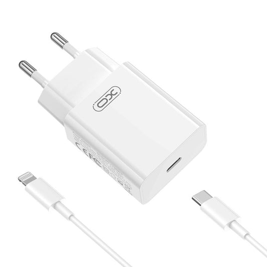 Cargador de Red con Cable Lightning XO Design L126, 20W, 3A, 1 x USB-C, Blanco