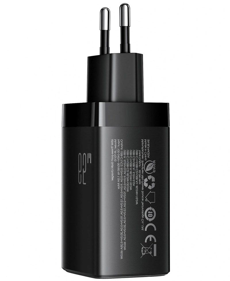 Cargador de Red con Cable USB-C Joyroom JR-TG10, 65W, 3.25A, 1 x USB-A - 2 x USB-C, Negro