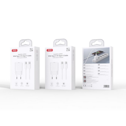 Cargador de Red con Cable Lightning XO Design L167, 25W, 3A, 1 x USB-C, Blanco