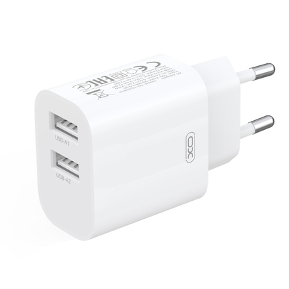Cargador de red con cable USB-C XO Design CE55, 12 W, 2,4 A, 2 x USB-A, blanco