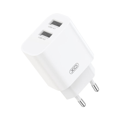 Cargador de pared con cable Lightning XO Design CE55, 12 W, 2,4 A, 2 x USB-A, blanco