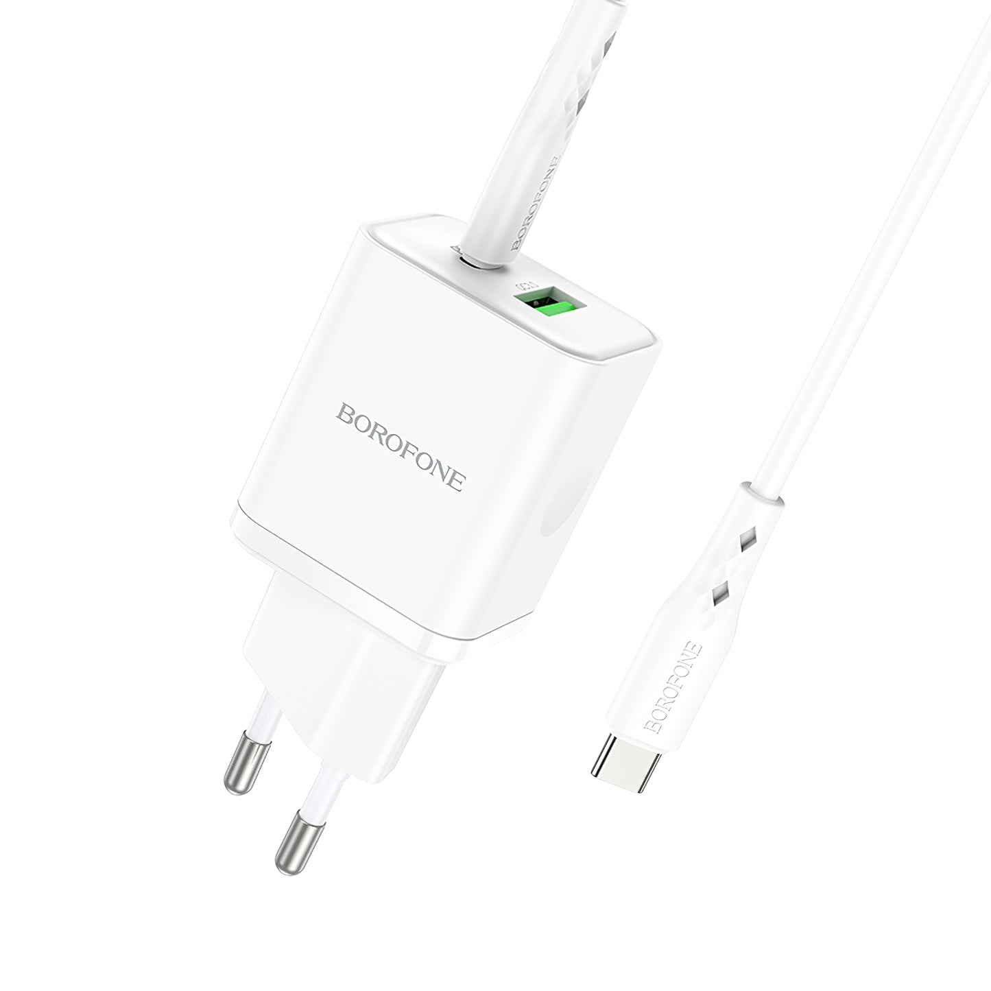 Cargador de red con cable USB-C Borofone BN7, 20W, 3A, 1 x USB-A - 1 x USB-C, Blanco 