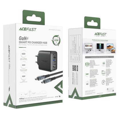 Cable de red Cargador Acefast A17 TV Hub, 65W, 3A, 1 x HDMI - 1 x USB-A - 1 x USB-C, Negro 