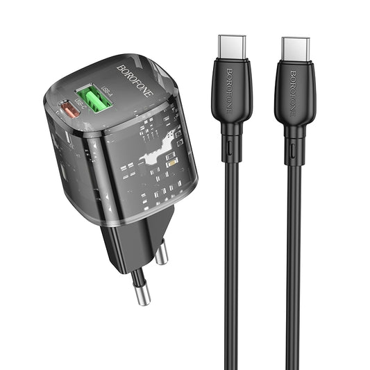 Cargador de Red con Cable USB-C Borofone BN17 Sunlight, 20W, 3A, 1 x USB-A - 1 x USB-C, Negro