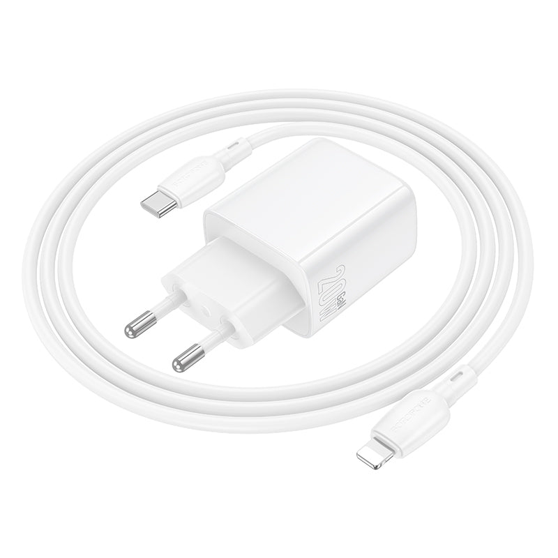 Cargador de Red con Cable Lightning Borofone BN27 Fuente, 20W, 3A, 1 x USB-A - 1 x USB-C, Blanco