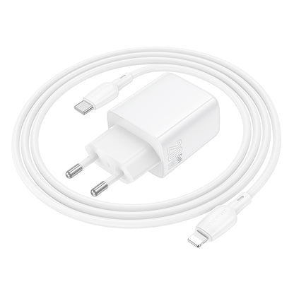 Cargador de Red con Cable Lightning Borofone BN27 Fuente, 20W, 3A, 1 x USB-A - 1 x USB-C, Blanco