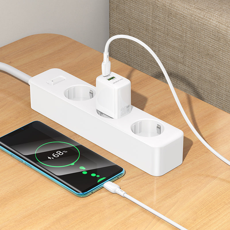 Cargador de Red con Cable USB-C Borofone BN27 Fuente, 20W, 3A, 1 x USB-A - 1 x USB-C, Blanco
