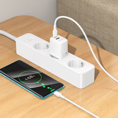 Cargador de Red con Cable USB-C Borofone BN29 Fuente, 30W, 3A, 1 x USB-A - 1 x USB-C, Blanco