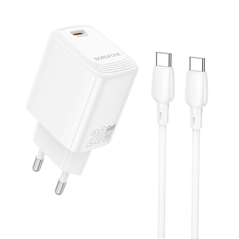 Cargador de Red con Cable USB-C Borofone BN26 Fuente, 20W, 3A, 1 x USB-C, Blanco