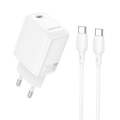 Cargador de Red con Cable USB-C Borofone BN26 Fuente, 20W, 3A, 1 x USB-C, Blanco