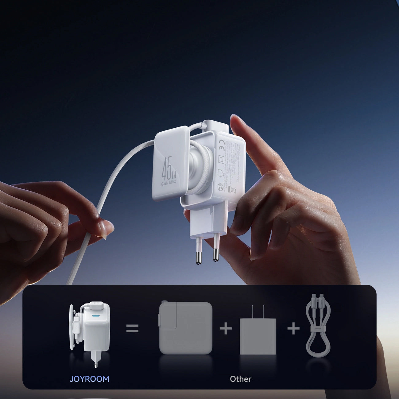 Cargador de Red con Cable USB-C Joyroom JR-TCL05, 45W, 3A, 2 x USB-C, Blanco