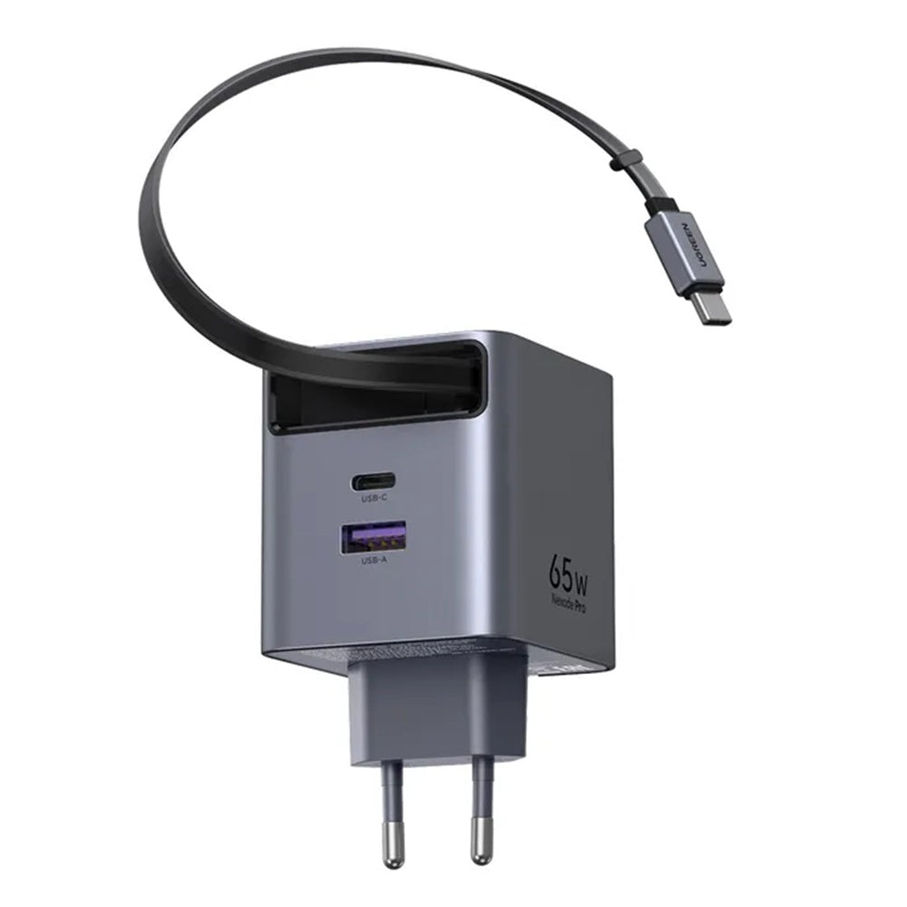 Cargador de Red con Cable USB-C UGREEN X615, 65W, 3A, 1 x USB-A - 1 x USB-C, Gris