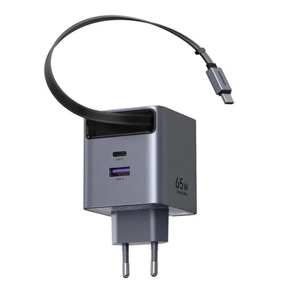 Cargador de Red con Cable USB-C UGREEN X615, 65W, 3A, 1 x USB-A - 1 x USB-C, Gris