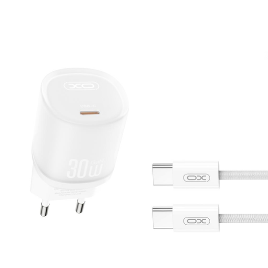 Cargador de Red con Cable USB-C XO Design L150, 30W, 3A, 1 x USB-C, Blanco