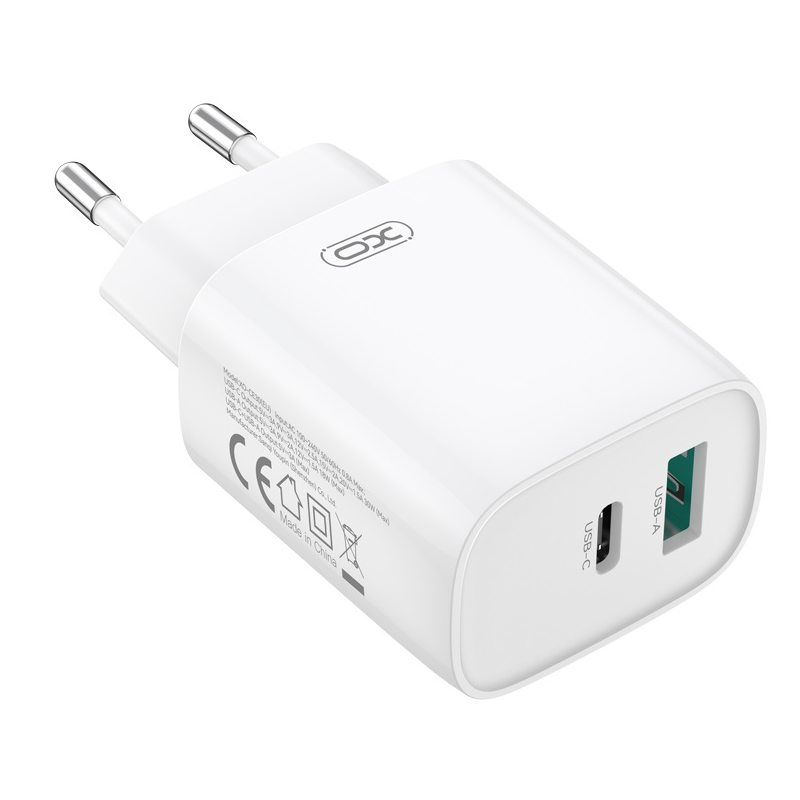 Cargador de Red con Cable USB-C XO Design CE30, 30W, 3A, 1 x USB-A - 1 x USB-C, Blanco