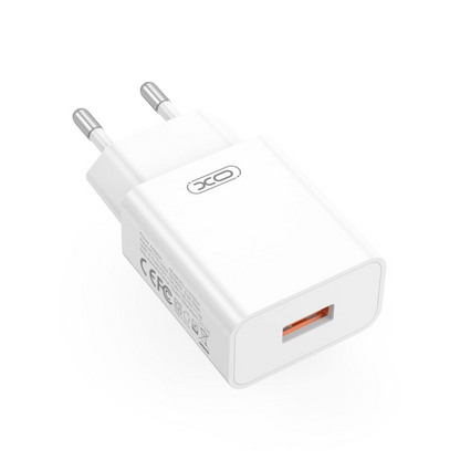 Cargador de Red con Cable USB-C XO Design L127, 18W, 3A, 1 x USB-A, Blanco