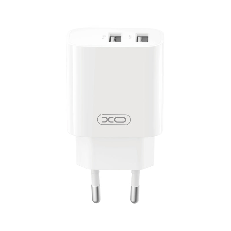 Cargador de pared con cable Lightning XO Design CE55, 12 W, 2,4 A, 2 x USB-A, blanco