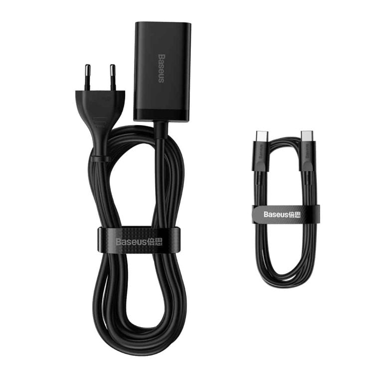 Cargador de red USB-C Baseus GaN3 Pro con cable, 65 W, 3 A, 2 x USB-A - 2 x USB-C, negro CCGP04010101