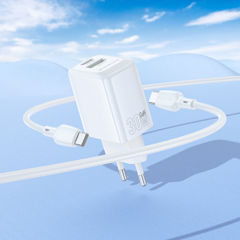 Cargador de Red con Cable USB-C Borofone BN29 Fuente, 30W, 3A, 1 x USB-A - 1 x USB-C, Blanco