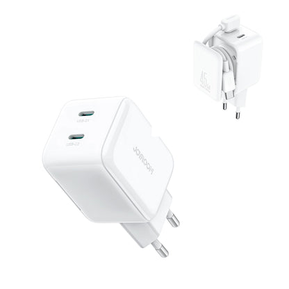 Cargador de Red con Cable USB-C Joyroom JR-TCL05, 45W, 3A, 2 x USB-C, Blanco