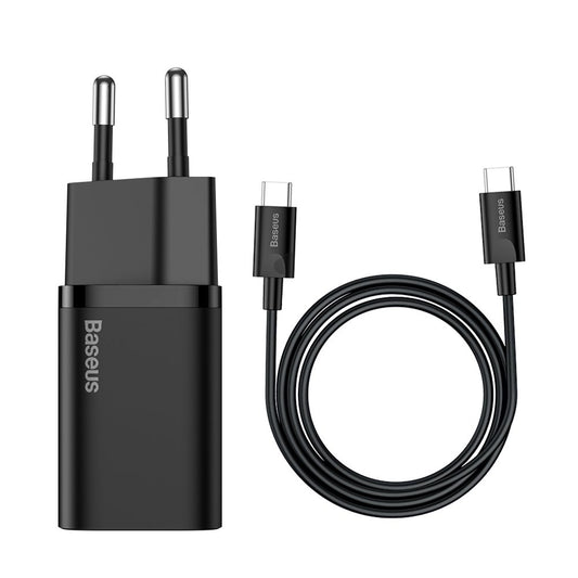 Cargador de red Baseus Super Si USB-C con cable USB-C, 25 W, 3 A, 1 x USB-C, negro TZCCCSUP-L01 