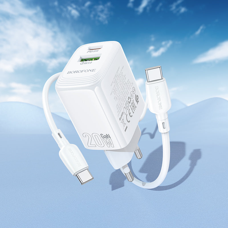 Cargador de Red con Cable USB-C Borofone BN27 Fuente, 20W, 3A, 1 x USB-A - 1 x USB-C, Blanco