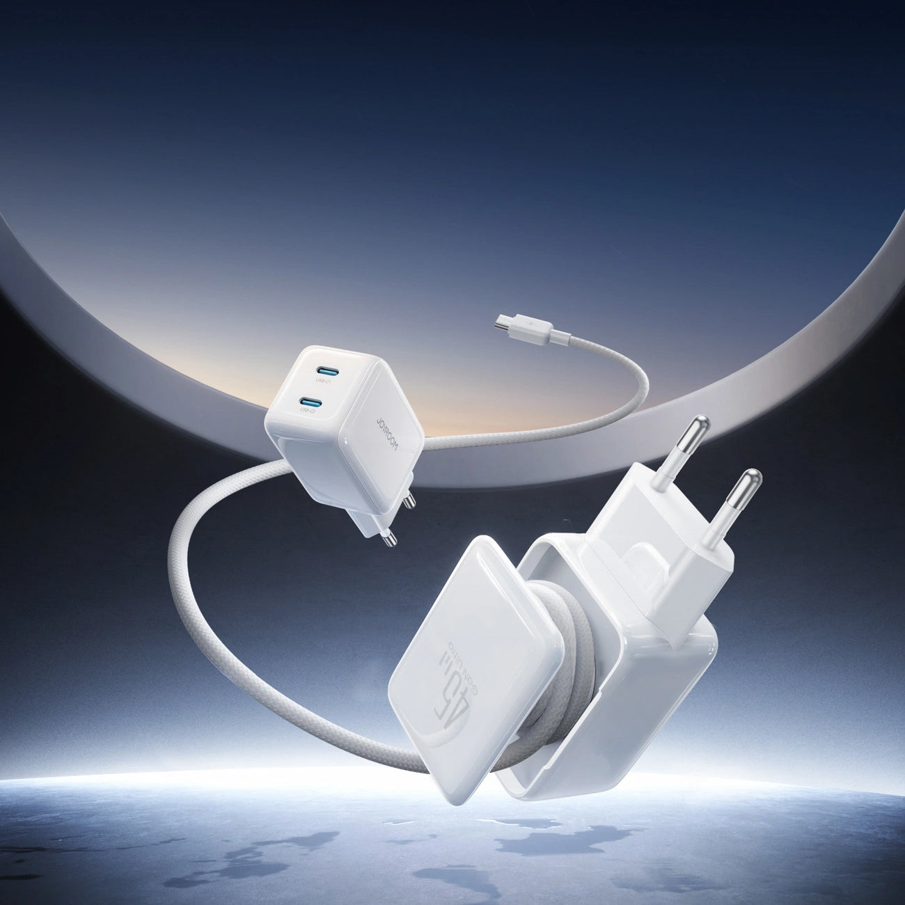 Cargador de Red con Cable USB-C Joyroom JR-TCL05, 45W, 3A, 2 x USB-C, Blanco