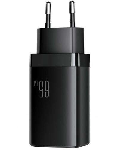 Cargador de Red con Cable USB-C Joyroom JR-TG10, 65W, 3.25A, 1 x USB-A - 2 x USB-C, Negro