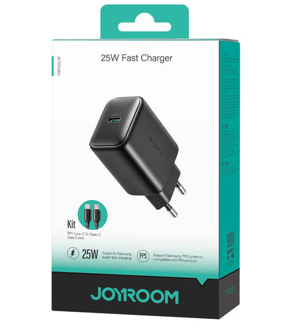 Cargador de Red con Cable USB-C Joyroom JR-TCF23, 25W, 3A, 1 x USB-C, Negro