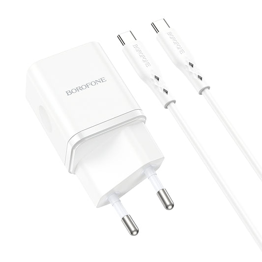 Cargador de red con cable USB-C Borofone BN7, 20W, 3A, 1 x USB-A - 1 x USB-C, Blanco 