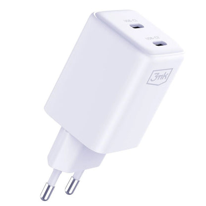 Cargador de red 3MK HyperCharger con cable USB-C, 45 W, 3 A, 2 x USB-C, blanco 