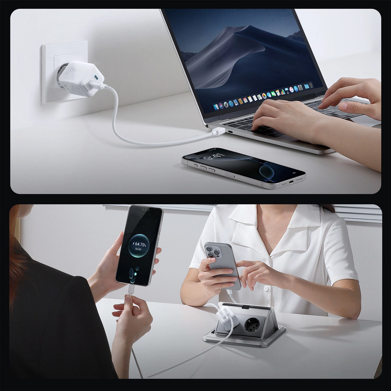 Cargador de Red con Cable USB-C Joyroom JR-TCL05, 45W, 3A, 2 x USB-C, Blanco
