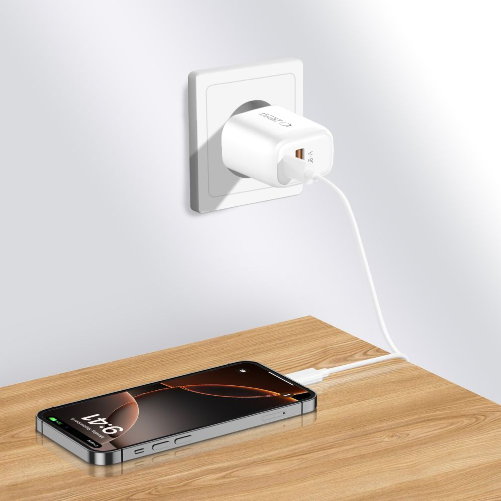 Cargador de Red con Cable Lightning Tech-Protect NCA20, 20W, 3A, 1 x USB-A - 1 x USB-C, Blanco