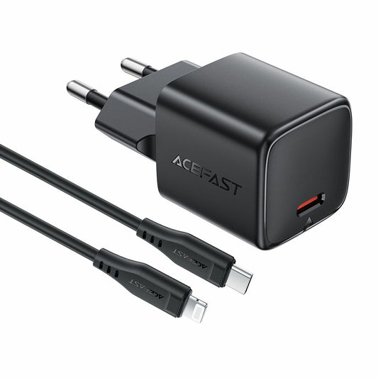 Cargador de Red con Cable Lightning Acefast A118, 30W, 3A, 1 x USB-C, Negro