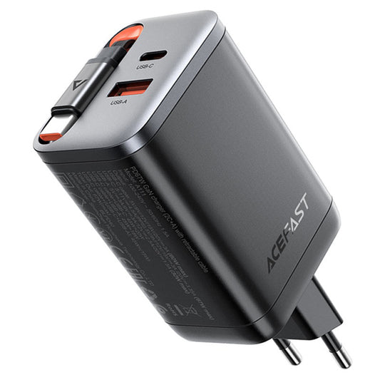 Cargador de Red con Cable USB-C Acefast A111, 67W, 3A, 1 x USB-A - 1 x USB-C, Negro