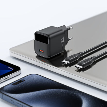 Cargador de Red con Cable USB-C Acefast A113 Display, 20W, 3A, 1 x USB-C, Negro