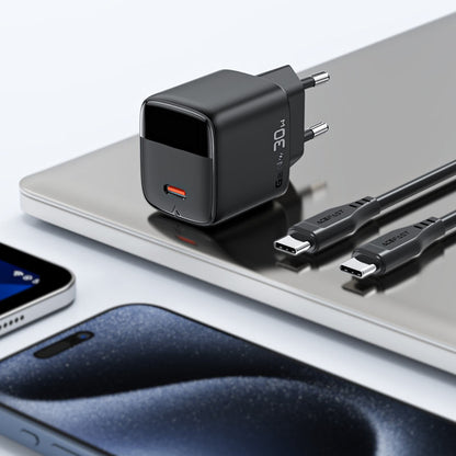 Cargador de Red con Cable USB-C Acefast A115 Display, 30W, 3A, 1 x USB-C, Negro