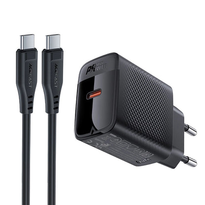 Cargador de Red con Cable USB-C Acefast A82, 20W, 3A, 1 x USB-C, Negro
