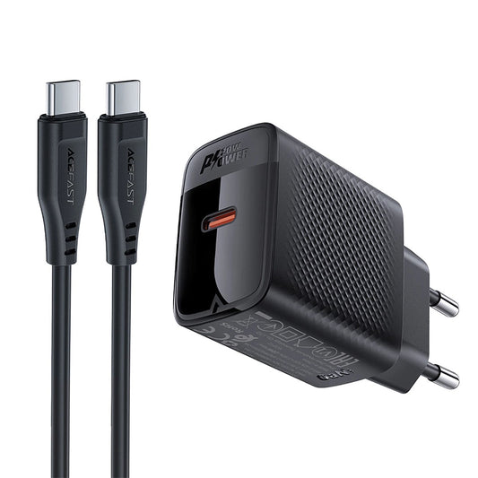 Cargador de Red con Cable USB-C Acefast A82, 20W, 3A, 1 x USB-C, Negro