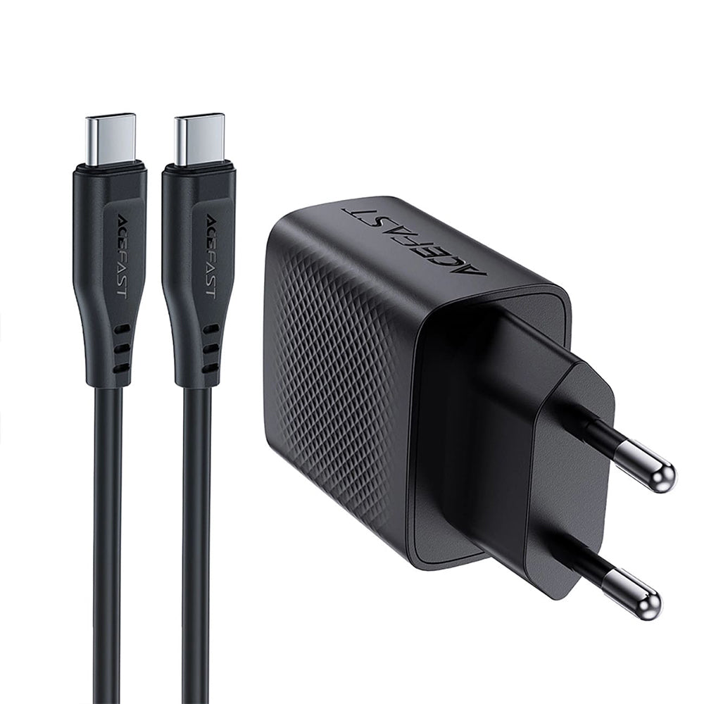 Cargador de Red con Cable USB-C Acefast A82, 20W, 3A, 1 x USB-C, Negro