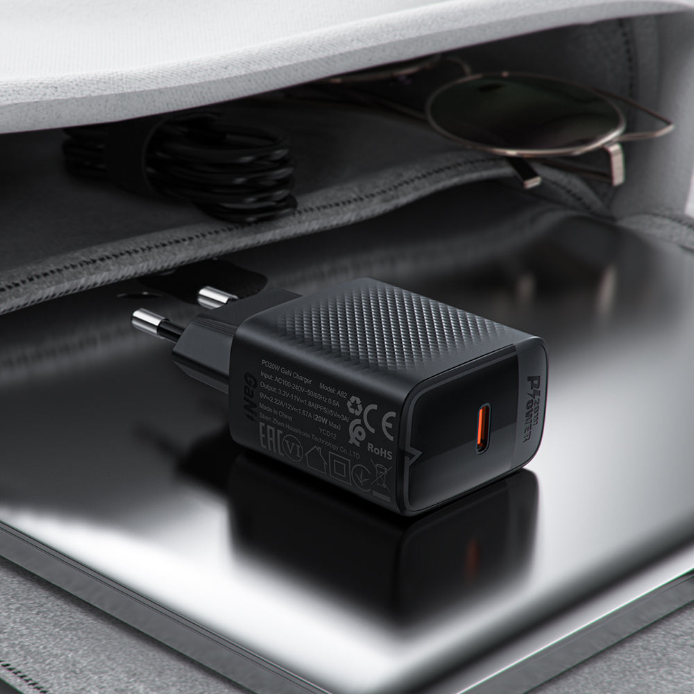 Cargador de Red con Cable USB-C Acefast A82, 20W, 3A, 1 x USB-C, Negro