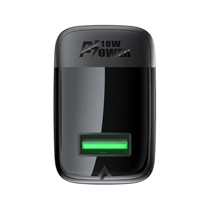 Cargador de Red con Cable USB-C Acefast A90, 18W, 3A, 1 x USB-A, Negro