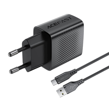 Cargador de Red con Cable USB-C Acefast A90, 18W, 3A, 1 x USB-A, Negro