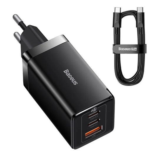 Cargador de Red con Cable USB-C Baseus GaN5 Pro, 65W, 3.25A, 1 x USB-A - 2 x USB-C, Negro C0206500