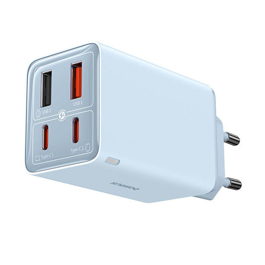 Cargador de Red con Cable USB-C Baseus GaN6 Pro, 65W, 3.25A, 2 x USB-A - 2 x USB-C, Azul E0121D00