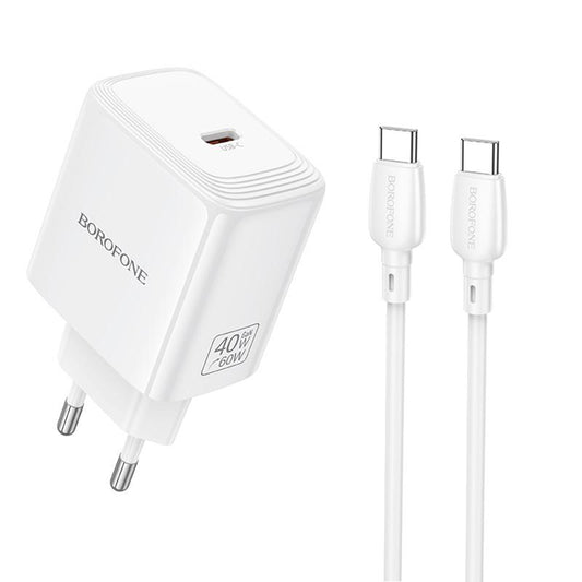 Cargador de Red con Cable USB-C Borofone BN33 Fuente, 40W, 1 x USB-C, Blanco